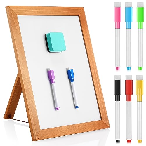 Chuangdi Desktop Dry Erase Board Whiteboard with Stand 14 x11 Desktop Whiteboard Wooden Frame White Writing Board with 8 Pcs Marker Pens 1 Magnetic Eraser for School Office Restaurant Menu Supplies