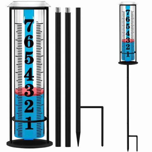 Rain Gauge outdoor, Upgraded Accurate Rain Gauges Outdoors best rated, Thickened Transparent Plastic Rain Measure Gauge for Yard, Adjustable Height Large Rain Measuring Tool for Garden, Easy to Read - color: Four-section Large Rain Gauge