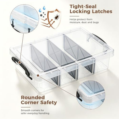 Citylife 2PC Clear Craft Organizers and Storage with 3 Removable Dividers - size: 6.4 Qt-2 Pack-D