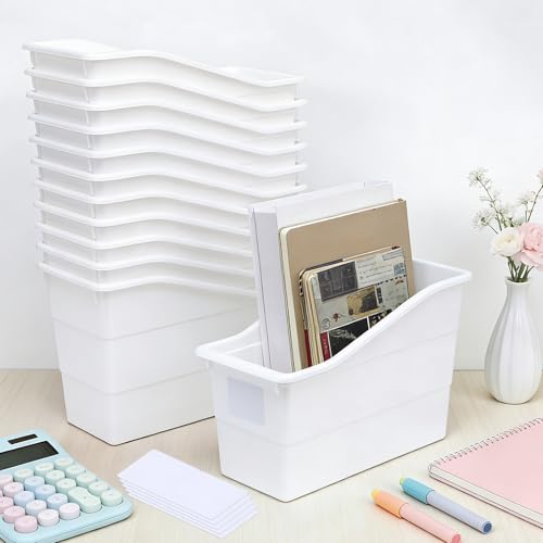gisgfim 12 Pack Large Book Bins with Labels (White) - color: White