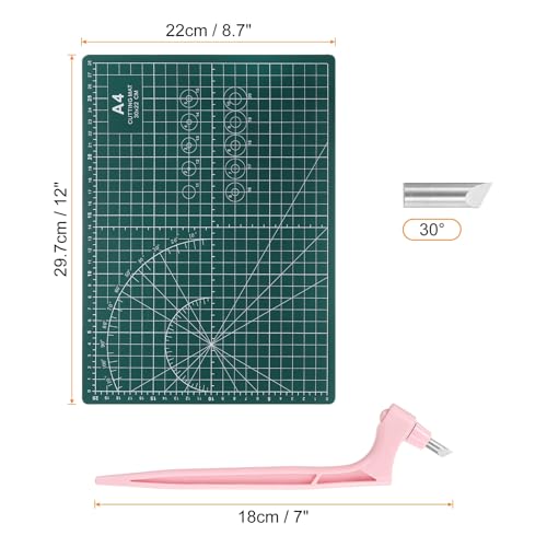 HARFINGTON Craft Cutting Tools 30 Degree Blades 360 Degree Rotating Blade Stainless Steel Cutter Pen Knife with Mat for DIY Crafts Stencils Scrapbooks, Pink - color: Pink