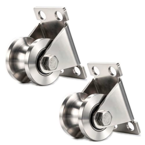 Cable Pulley Wheel Wall Mount, Duplex Bearings, Stainless Steel Rope Pulley for Pulley System, Sliding Gate, 2 Pack - size: 32mm_2 PCS