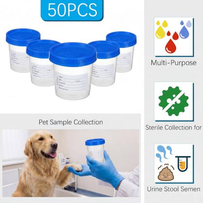 TrelaCo 50 Pcs 4oz Disposable Sterile Urine Specimen Cups with Lids