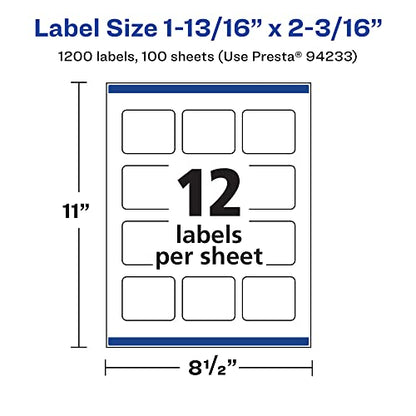 Avery Printable Durable White Rectangle Labels, Sure Feed Technology, 1-13/16" x 2-3/16", Print-to-the-Edge, Waterproof Labels, Laser & Pigment-Based Inkjet Compatible, 1200 Total - style: 1,200 labels