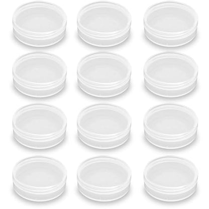 12 Pieces Mini Plastic Round Containers (0.5 oz) 2.17 x H0.71 Inch, Plastic Round Storage Jars for Collecting Small Items, Beads, Jewelry, Game Pieces, Crafts - size: 15 ml (2.17" x 0.71")