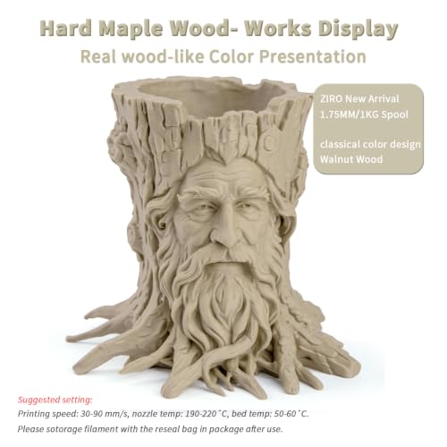 ZIRO 1.75mm PLA Filament, Contain Real Wood Flour, 2.2lbs Hard Maple Wood - color: Hard Maple Wood