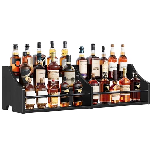 FAVOOSTY 5 Tier Countertop Liquor Bottle Display Shelf Organizer, Black - color: Dark Black