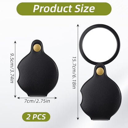 2 Pcs 5X Pocket Magnifying Glass, Rotating Folding Mini Magnifier Portable
