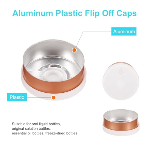 uxcell 20mm Flip Off Caps, 100PCS Burr-Free Flip Off Top Caps Seals Flip Off Aluminum Plastic Vial Flip Off Seals Caps Cover for Glass Vial Freeze-Dried Bottles, White/Gold - color: White/Gold, size: 20mm