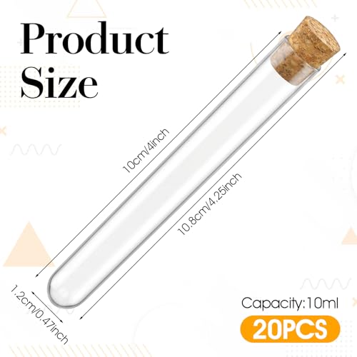 20Pcs Plastic Test Tubes with Cork Stoppers, Clear Vials with Seal Cap, 12ml Test Tubes for Plants Candy Jewelry Seed Beads Powder Spice Liquid Storage DIY Decoration(12 * 100mm)