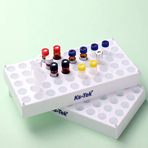 Ks-Tek 2Pcs Vial Rack,White Polypropylene(PP) Vial Holder for 2mL Autosample Vial with 50 Holds Diameter 12mm,Stackable Vial Racks,Centrifuge Tube Rack,Bottle Racks