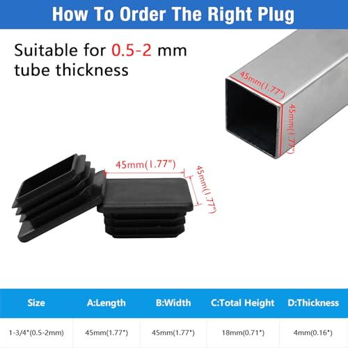 4 Pack 1-3/4"x 1-3/4" Black Square Tube End Cap Plastic Plugs - color: Black, size: 1-3/4" - 4 pcs