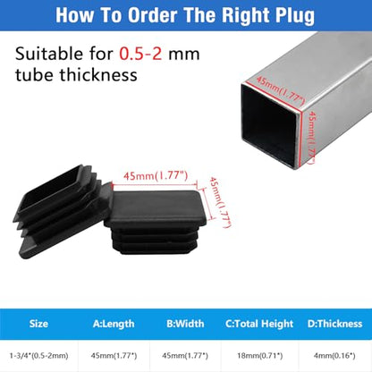4 Pack 1-3/4"x 1-3/4" Black Square Tube End Cap Plastic Plugs - color: Black, size: 1-3/4" - 4 pcs