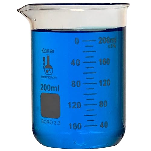 200ml Beaker, Low Form Griffin, Borosilicate 3.3 Glass, Double Scale, Graduated, Karter Scientific (Single) - size: 200ml, style: Pack of 1