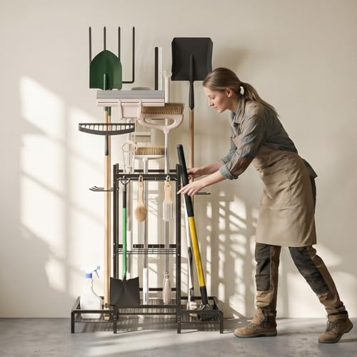 Organizer Yard Tool Storage Rack,Garden Organizer,Steel Yard Tool Racks To Store Long-Handled Tools,Tool Holder For Garden,Shed,Outdoor,Black - style: Medium