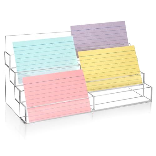 4 Tier Index Card Display Stand 3x5 Acrylic Card Holder for Desk File Note 8 Pockets Clear Postcard Stand Index Card Rack Acrylic Business Card Stand for Office Classroom 10.8 X 4 X 5.1 No Index Card