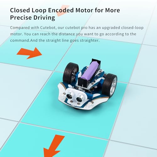 ELECFREAKS microbit Starter Kit Cutebot Pro DIY Programmable Robot Car Kit with 4 Line-Tracking Sensors and Encoded Motor, microbit Project Makecode Coding Set (not Include Micro:bit and Battery)