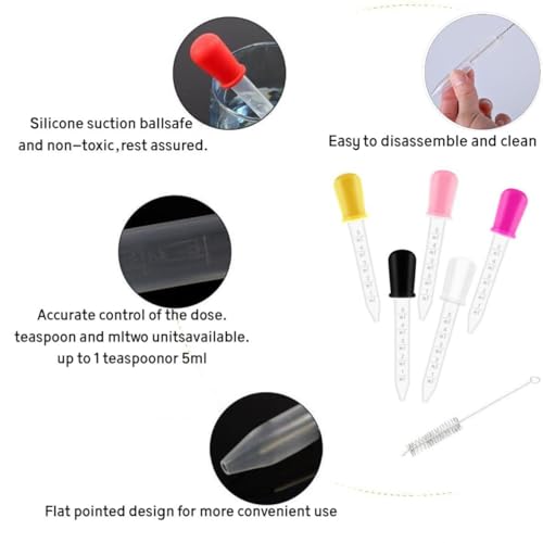 11 Colors Liquid Droppers, 5ml Clear Plastic & Silicone Pipettes
