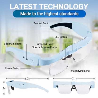 YOCTOSUN Magnifying Glass with Light, 0.75X-4.0X Headset Magnifier - color: Blue