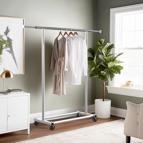Simple Houseware Standard Rod Garment Clothing Rack, Silver - color: Silver
