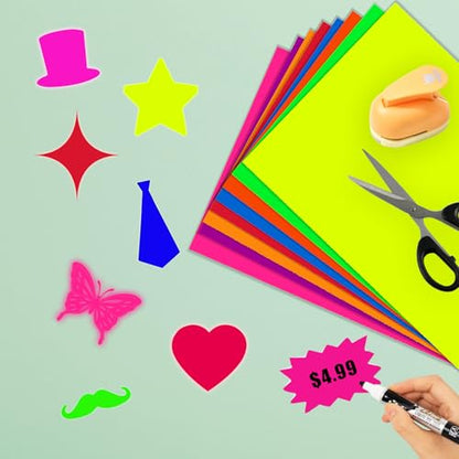 Poster Board 11 x 14 Inches, 64 Sheets Neon Paper 8 Color Fluorescent Paper Bright Cardstock 250 GSM/90 lb for Craft Project Presentation Drawing Graphic Display - color: Neon