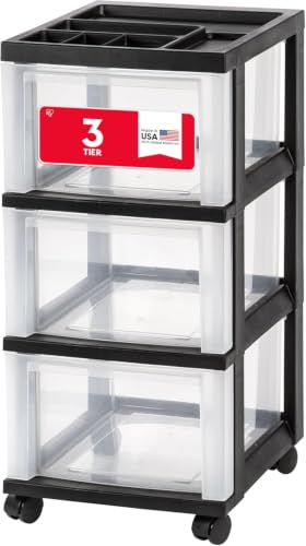 IRIS USA 3-Drawer Rolling Storage Cart, Black/Clear - color: Black, size: 3 Drawer