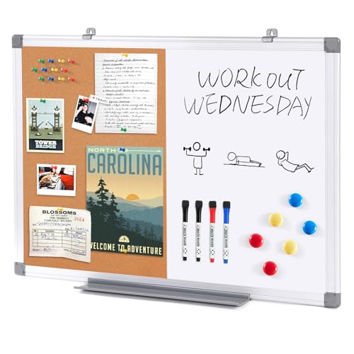 SWANCROWN White Board and Cork Board Combo, 24 x 18 in, Silver Frame - color: Cork-vertical, size: 24"W x 18"H