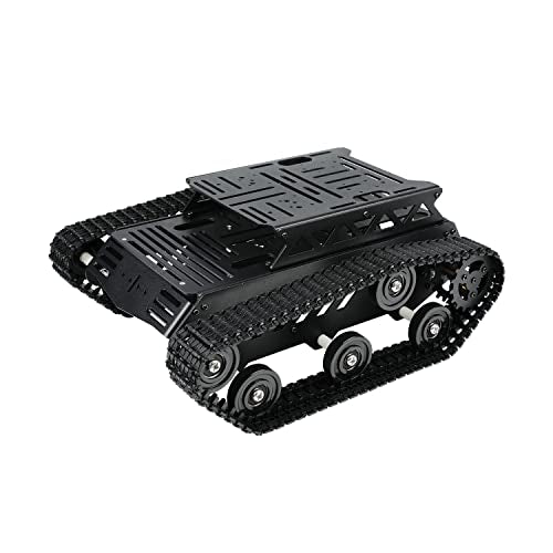 Tank Car Chassis with DC Geared Motor, Shock Absorbing Robot Chassis Full-Metal Robotic Moving Platform Track for Arduino RaspberryPi Microb Jetson DIY Maker Smart Robot Car Learning Kit (Black)