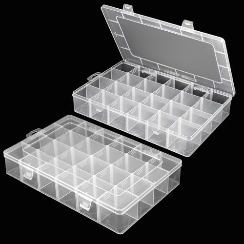3 Pcs Large 24 Grids Plastic Organizer Box, Small Parts Organizer Box Grids Clear Plastic Organizers Boxs with Adjustable Dividers, BeadOrganizer, Craft Organizers and Storage