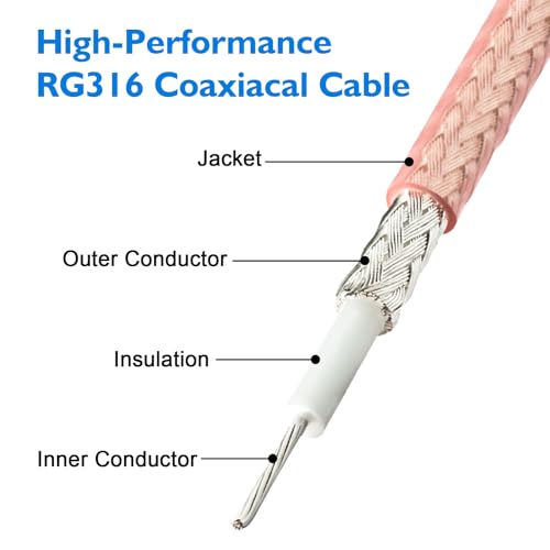 BNC Male to SMA Male Connectors 3.28ft RG316 Coaxial Cable Low Loss 50ohm BNC to SMA Male Adapter 1M for Antenna/Radio/WiFi/LAN Devices/External Antenna 2PCs - size: 2pcs-1M/3.28ft