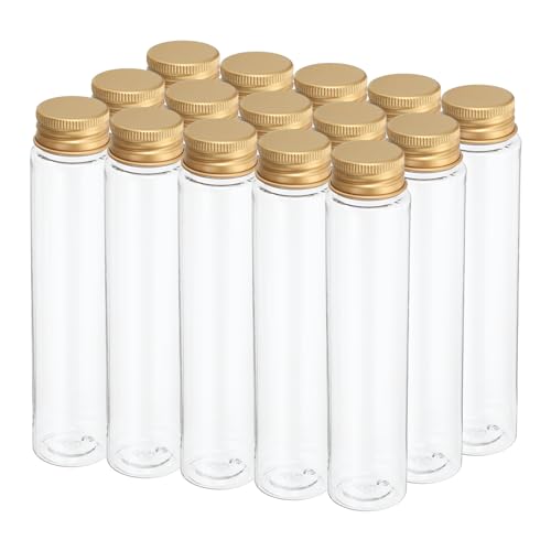 PATIKIL 110ml Plastic Test Tubes with Screw Caps, 15Pcs 151x34mm Flat Bottom Tubes for Scientific Party Decoration Candy Bead Storage Bath Salt, Gold Tone - color: Gold Tone, size: 110ml
