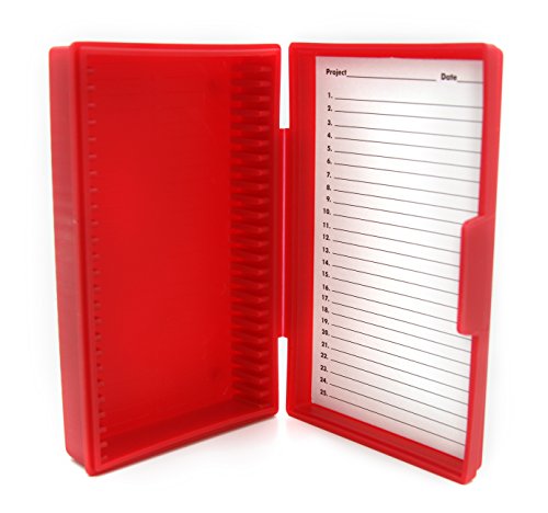 Heathrow Scientific Polypropylene Microscope Slide Box with Latch Lock, Holds 25 Slides, Red - size: 25 Place, style: Red