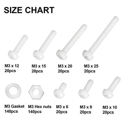 M3 White Round Head Screws, Nut Bolts, Gasket Assortment Kit - color: White