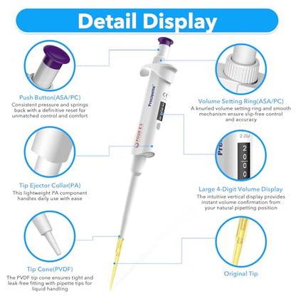 FOUR E'S SCIENTIFIC 2-20μL Pipette Pro, Single-Channel Pipettor - size: 03 (2-20μL)
