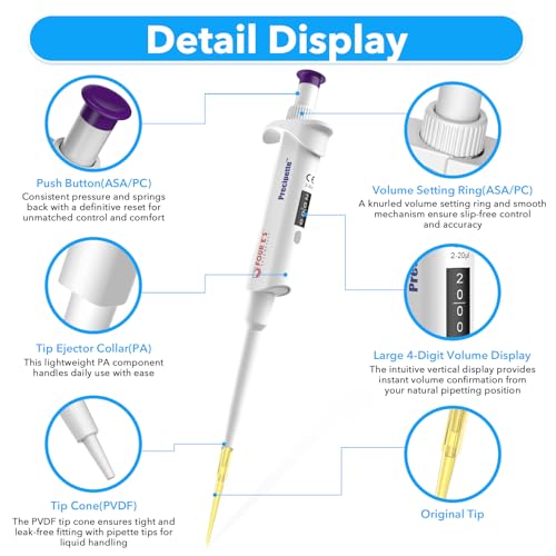 FOUR E'S SCIENTIFIC 2-20μL Pipette Pro, Single-Channel Pipettor - size: 03 (2-20μL)