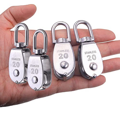 Rocaris 4 Pack 304 Stainless Steel M20 Single Pulley Block - size: 4*M20 Single