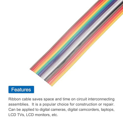 MECCANIXITY 1 Pcs 14 Pin Flat Rainbow Ribbon Cable 20 Ft 1.27mm Pitch Breadboard Jumper Wires for Electronic Projects - size: 20 Ft, style: 14P