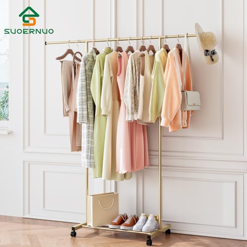 SUOERNUO Clothes Rack with Lockable Wheels Garment Rack for Hanging Clothes