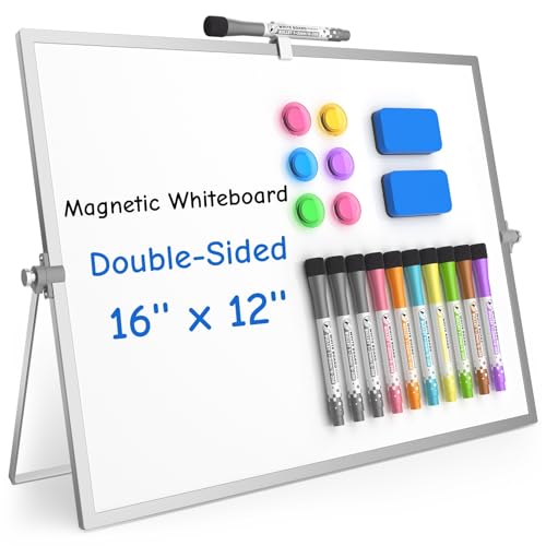 Grtard Magnetic Dry Erase Board with Stand, 16''x12'' Desktop Whiteboard - color: Silver, size: 12"W x 16"H