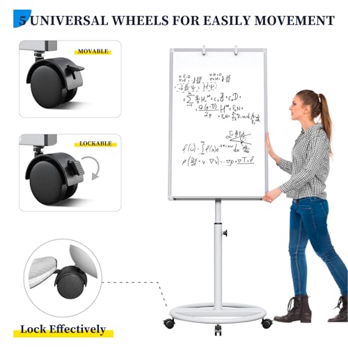 Maxtek Whiteboard on Wheels 36 x 24 in, Magnetic Rolling Dry Erase Easel - color: White, size: 24"W x 36"H