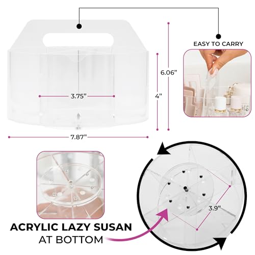 Acrylic Marker Organizer - Multipurpose 360 Rotating Holder for Pencil, Pen, Makeup Brushes, Crayon, Arts and Crafts Supplies - Clear Spinning Lazy Susan Non-Slip Organizing Caddy with Photo Slots