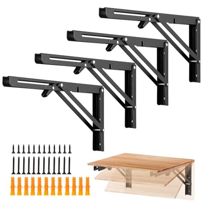 Ravinte Matte Black Folding Shelf Brackets, 14 Inch, 4 Pack - size: 14 Inch