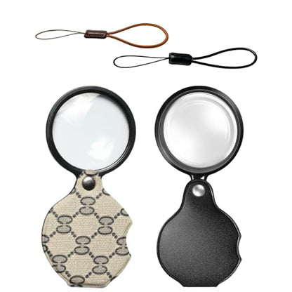 2PCS 15X Pocket Magnifying Glass Loupe with Leather Holster - color: Beige