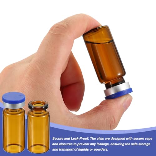 PATIKIL 10ml Sample Vials, 100 Pack Lab Empty Vials with Butyl Rubber Stopper Crimp Top Caps and Labels Borosilicate Glass Vial, Amber - color: Amber, size: 10ml