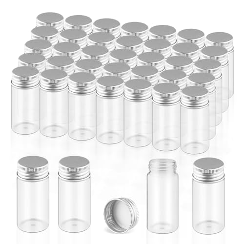 40 Pack 30ml/1oz Glass Vials With Aluminum Screw Caps Empty Sample Bottles Container Small Glass Jars For DIY Cosmetics Art Craft Decor Jewelry Storage 30mmx70mm