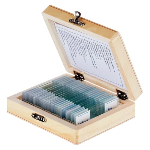 AmScope PS25 Prepared Microscope Slide Set for Basic Biological Science Education, 25 Slides, Includes Fitted Wooden Case Brown - color: Brown