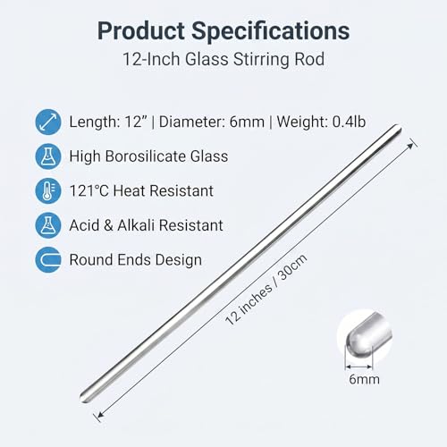 20 Pcs High Temp Glass Stirring Rods,Smooth Stir Sticks for Lab