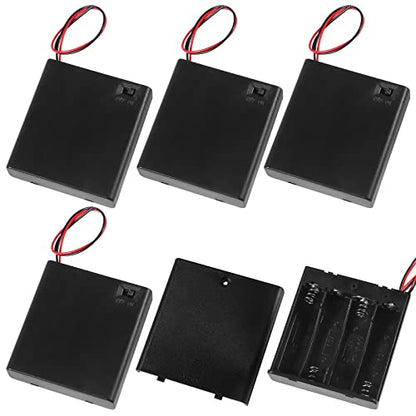 5pcs 4 AA Battery Holder with Cover and Switch, 4X 1.5V AA Battery Holder Case with Wires and ON/Off Switch, 6V AA Battery Holder with Switch - color: 4 AA Battery Holder with Cover and Switch