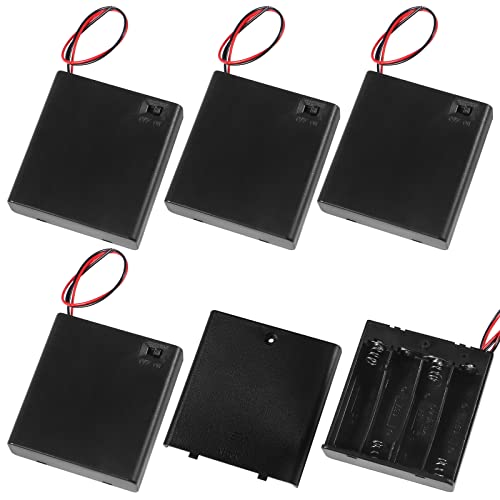 5pcs 4 AA Battery Holder with Cover and Switch, 4X 1.5V AA Battery Holder Case with Wires and ON/Off Switch, 6V AA Battery Holder with Switch - color: 4 AA Battery Holder with Cover and Switch