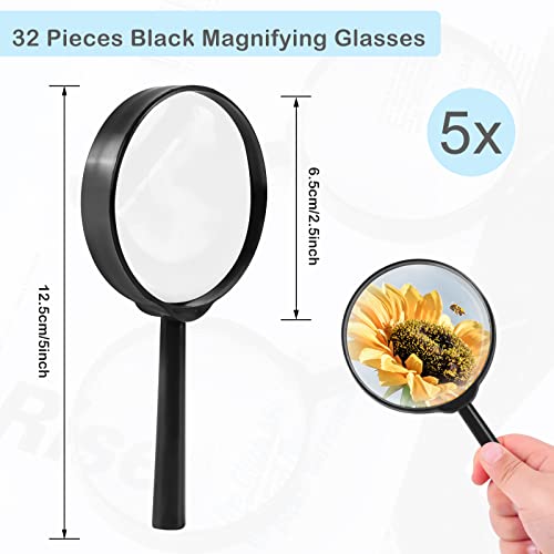 32Pcs Magnifying Glass for Kids Hand Lens Small Magnifying Glasses Black